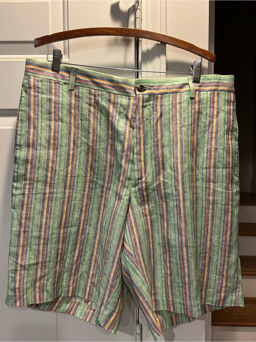 Ashworth Multicolor Pastel Stripe Men’s Flat Front Shorts 100% linen